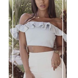 Jluxlabel Ana Lucia Ruffle Denim Crop Top, NWT